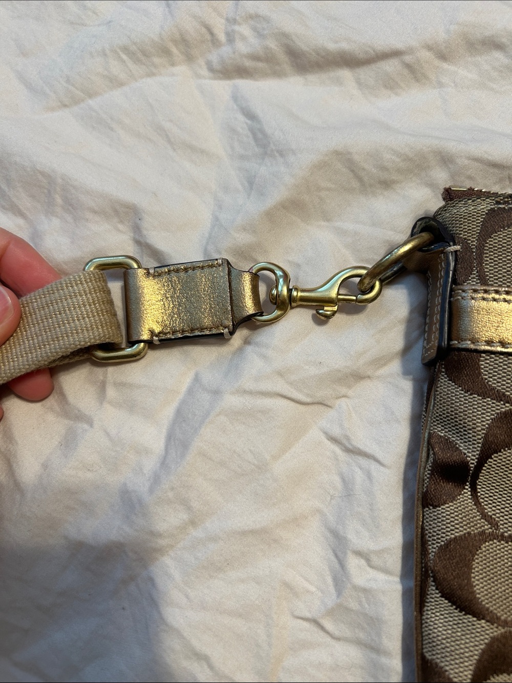 Coach Tan/Brown Signature Sateen Leather Crossbody Bag - Picture 7 of 11